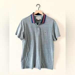 Original Penguin Striped Collar Short Sleeve Polo in Heathered Green - Size L